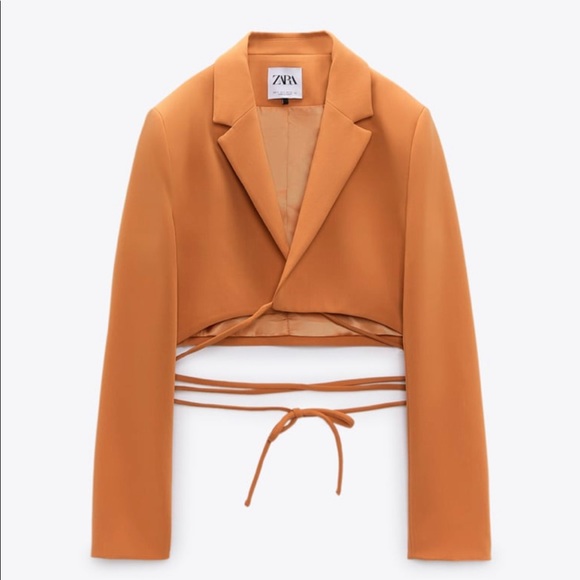 ZARA 2 piece Tangerine Tied Crop Blazer and Skort - Picture 10 of 11